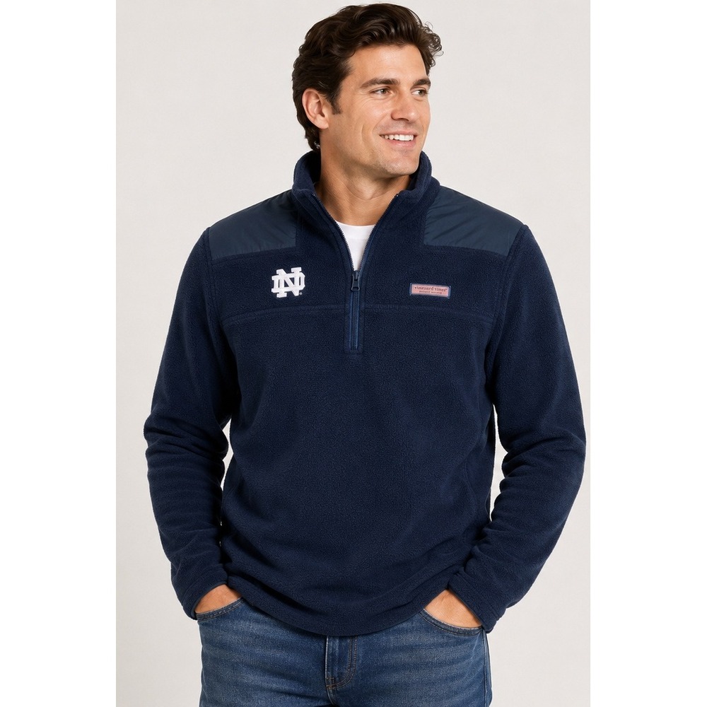 Vineyard Vines Fleece Pullover Mens Large Navy Notre Dame Quarter Zip Pull Over